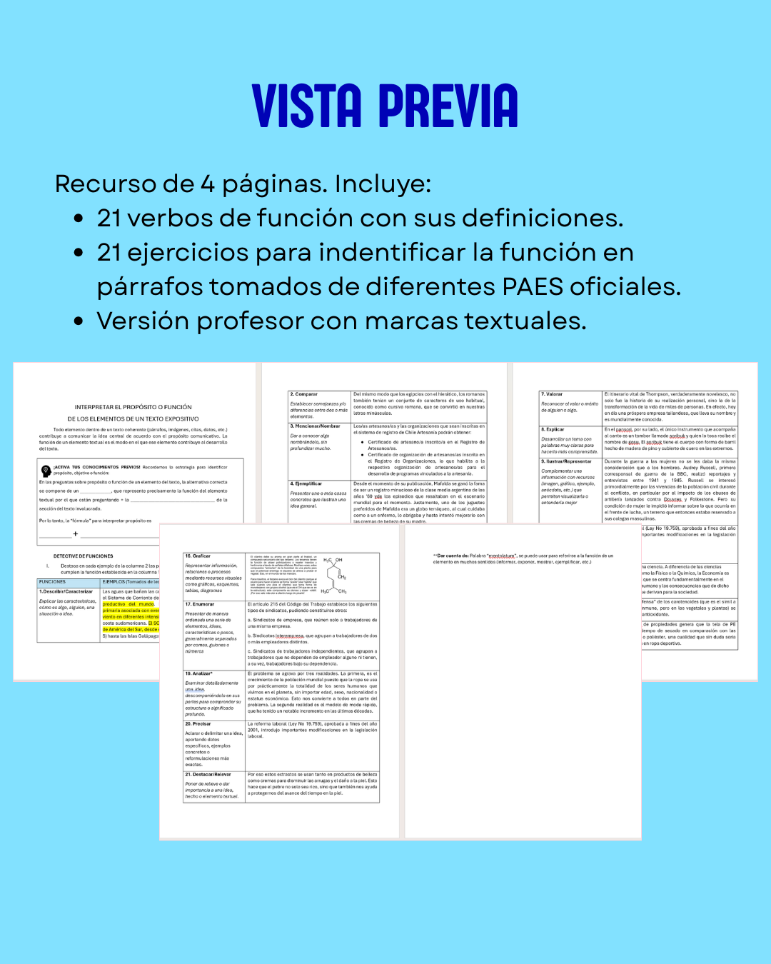 III° a IV° Interpretar la función: vocabulario esencial (4 págs)