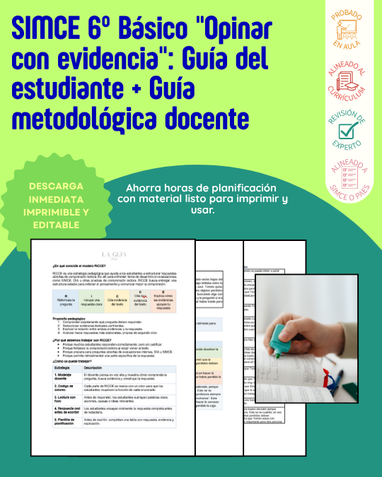 SIMCE 6° Básico "Opinar con evidencia": Guía del estudiante + Guía metodológica docente
