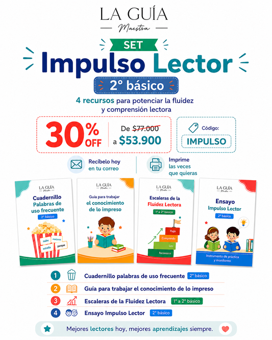 2° Básico | Pack Impulso Lector: Ensayo + Fluidez + Palabras de Uso Frecuente + Conocimiento de lo Impreso (4 Recursos)