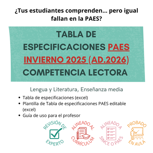 III° a IV° - Tabla especificaciones PAES Invierno 2026