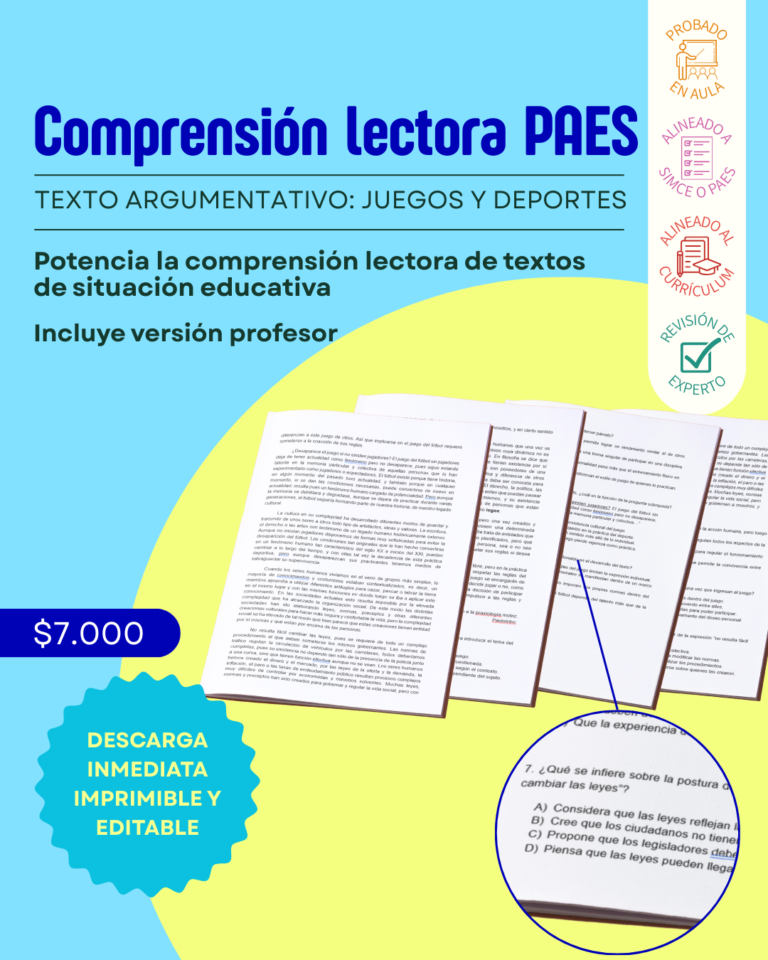 III° a IV° Comprensión Lectora "Juegos y Deportes..."