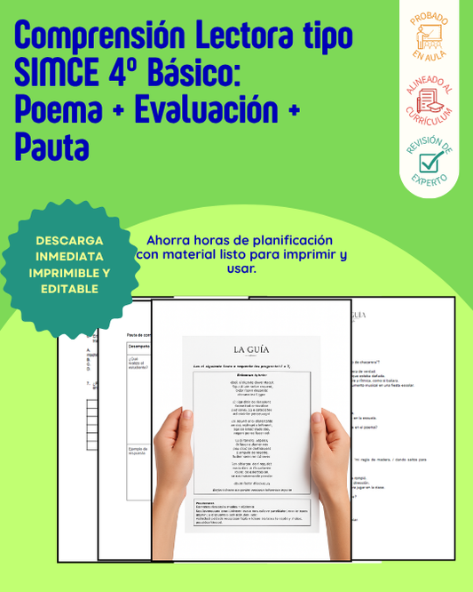 Comprensión Lectora tipo SIMCE 4° Básico: Poema + Evaluación + Pauta