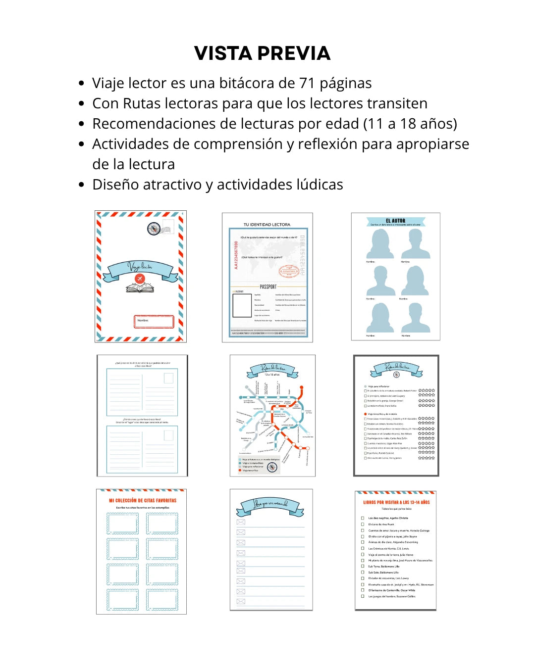 5° a IV° VIAJE LECTOR: Bitácora + estampillas recortables