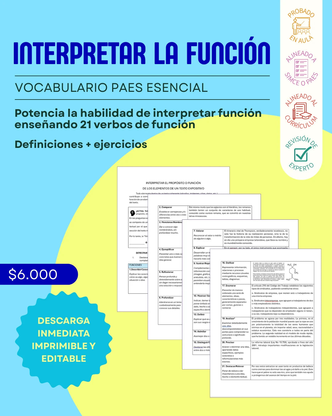 III° a IV° Interpretar la función: vocabulario esencial (4 págs)