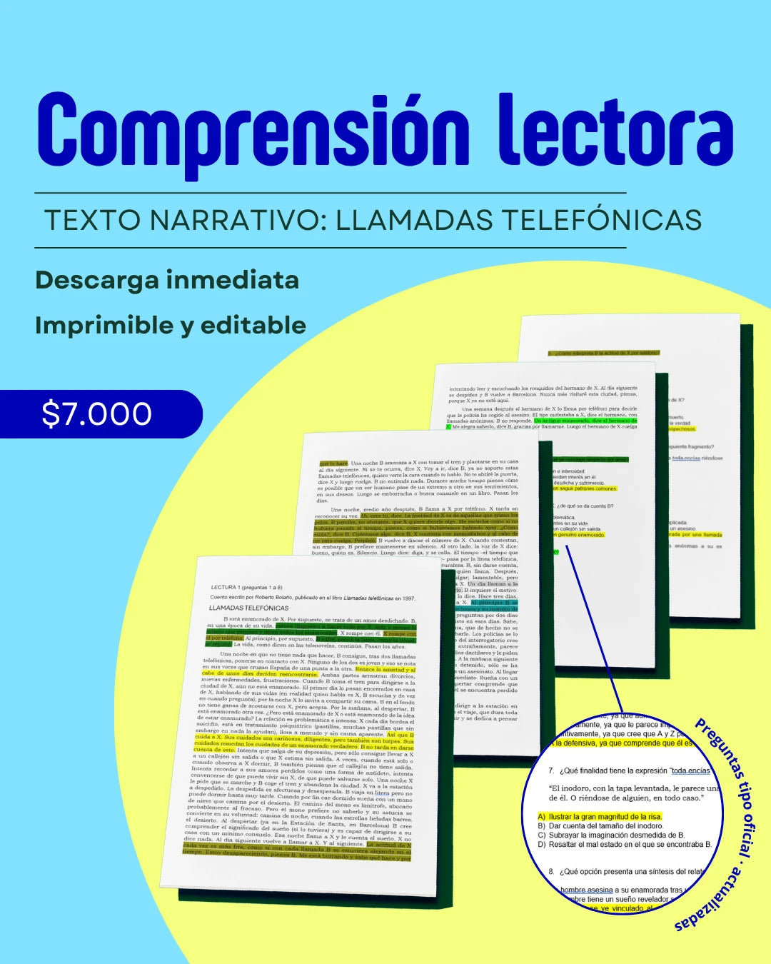 III° a IV° Comprensión lectora "Llamadas Telefónicas"