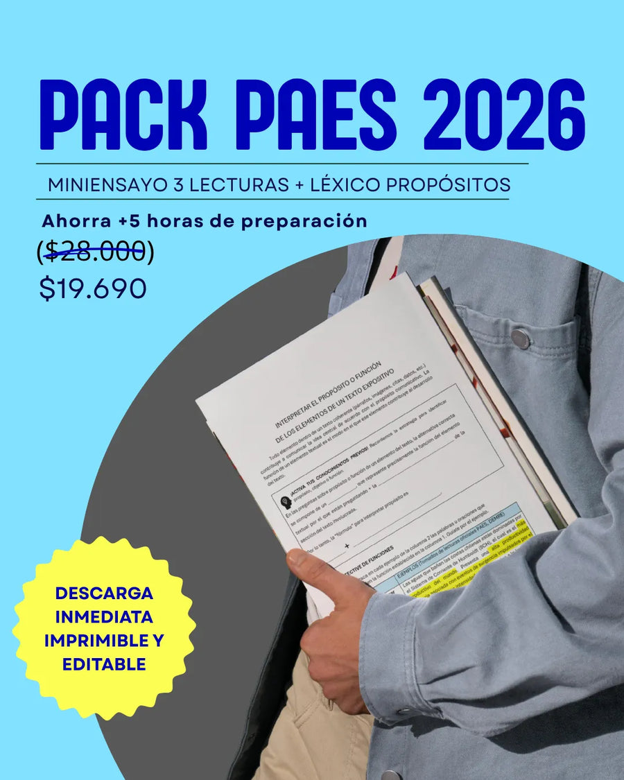 III°-IV° Medio | Pack PAES: 3 Comprensiones Lectoras + Léxico de Propósitos