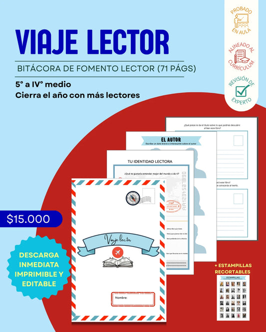 5° a IV° VIAJE LECTOR: Bitácora + estampillas recortables